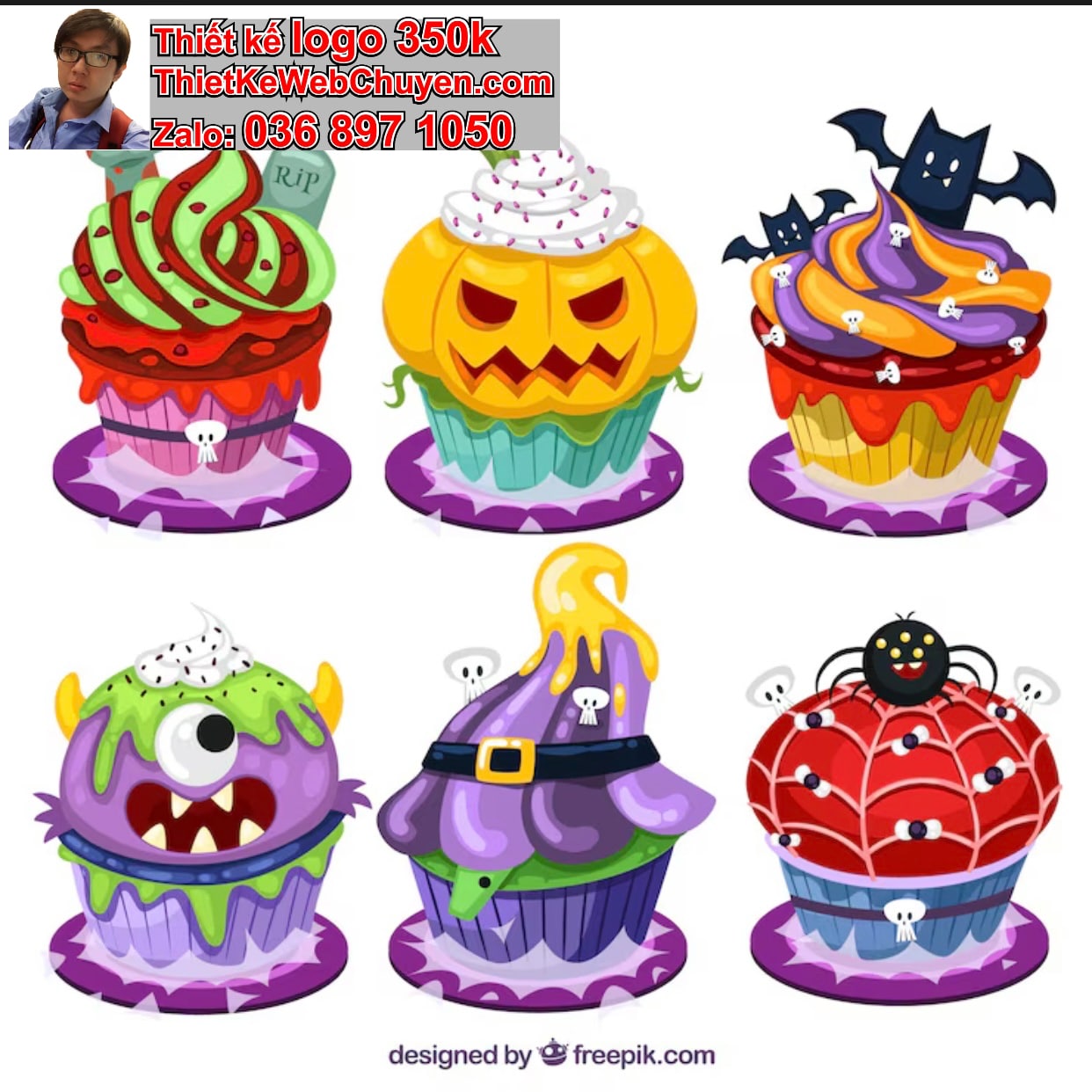 Chibi ác quỷ dễ thương ăn cupcake