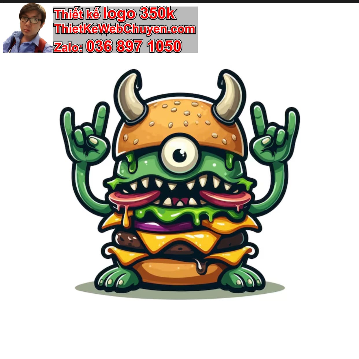 Chibi ác quỷ dễ thương ăn hamburger