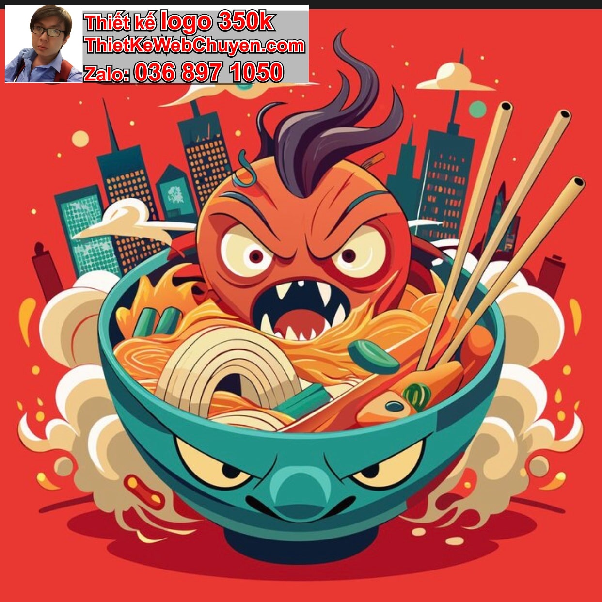 Chibi ác quỷ dễ thương ăn ramen