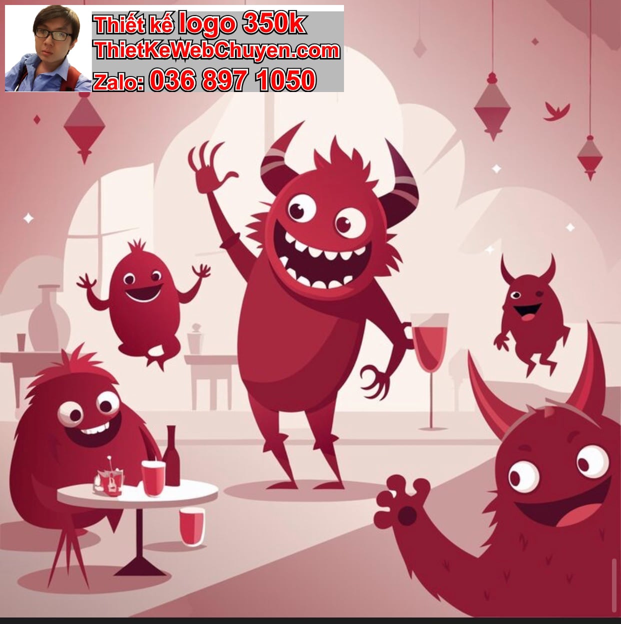 Chibi ác quỷ dễ thương ăn uống ngoài ban công