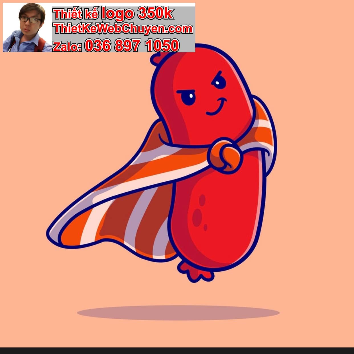 Chibi ác quỷ dễ thương ăn xúc xích