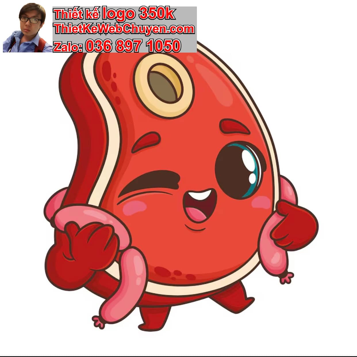 Chibi ác quỷ dễ thương ăn xúc xích