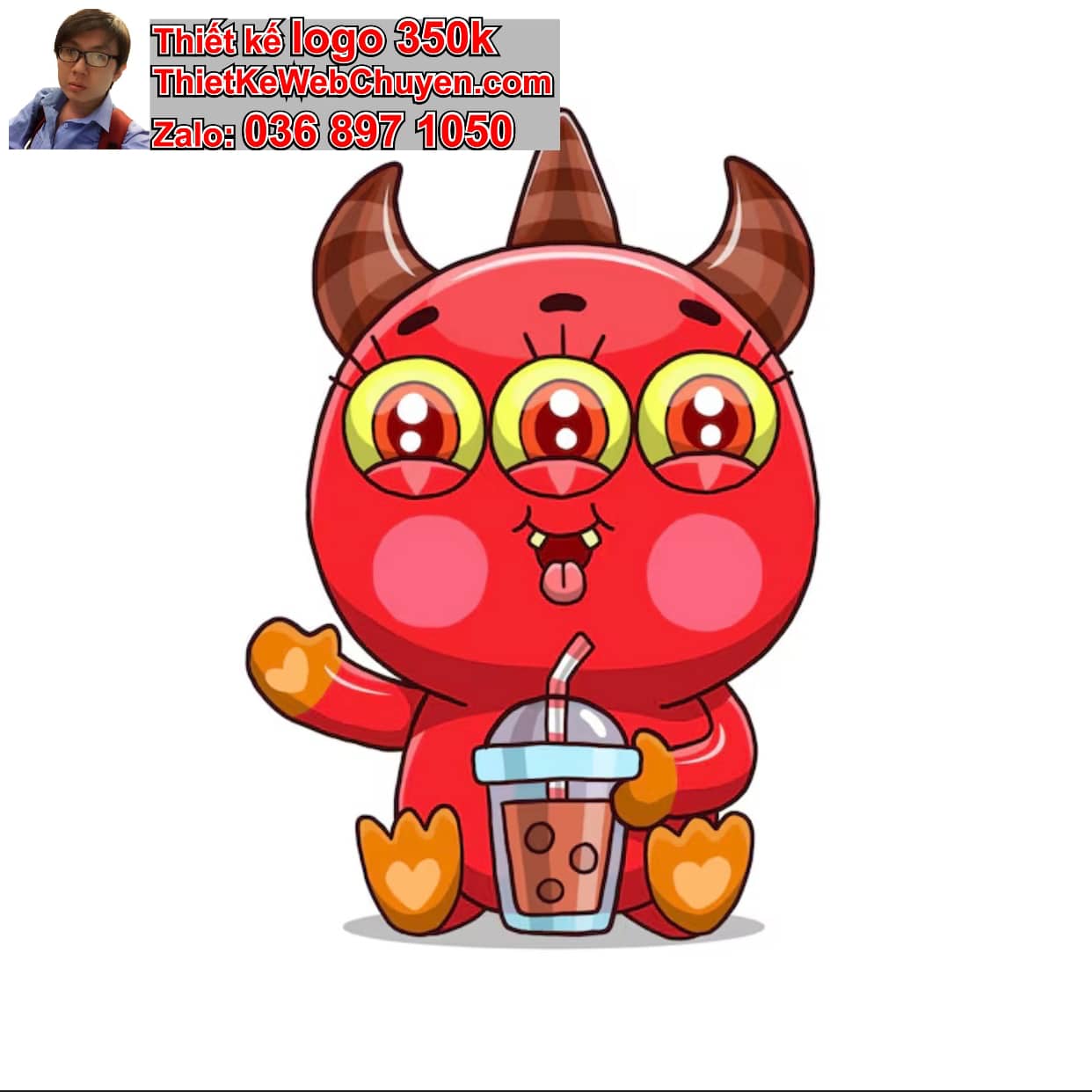 Chibi ác quỷ dễ thương uống trà sữa 