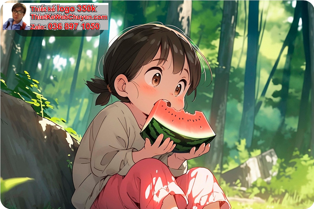 chibi anime ăn trái cây