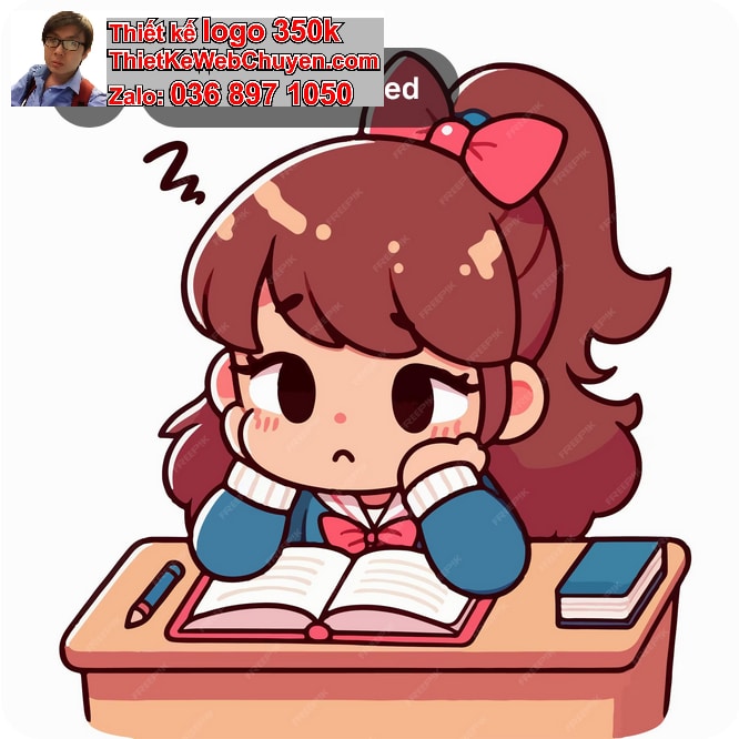 Chibi anime ngồi bàn học