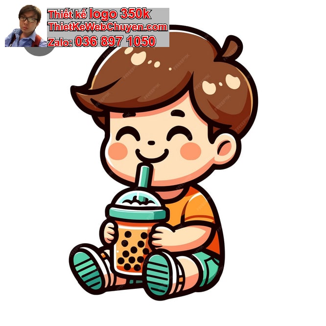chibi anime ngồi quán trà sữa