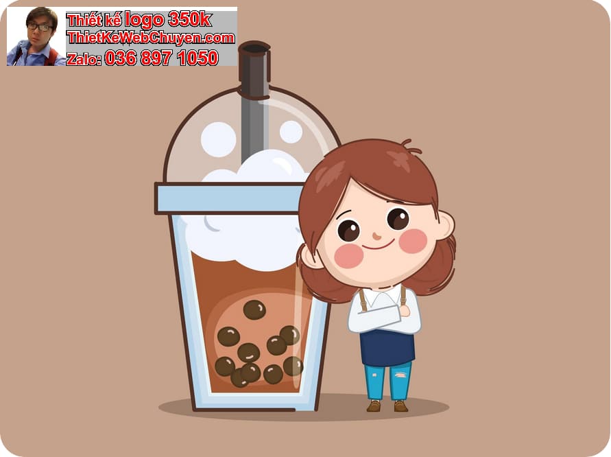 chibi anime ngồi quán trà sữa