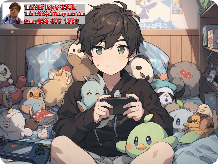 chibi anime ngồi trong phòng