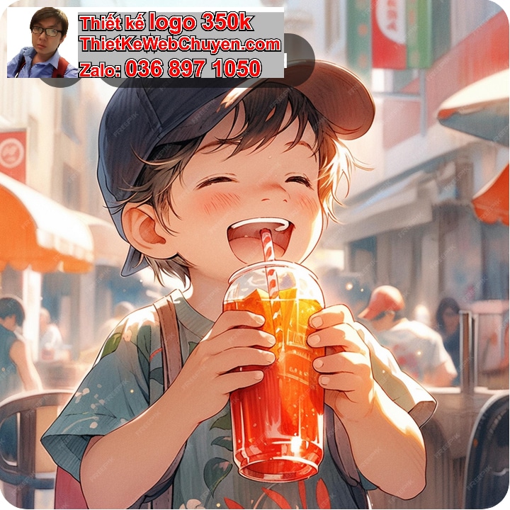 Chibi cosplay uống soda