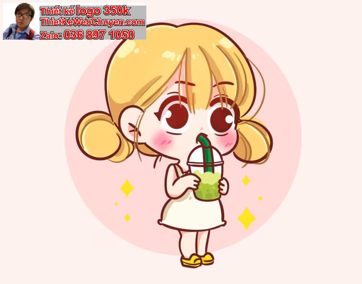 Cô gái chibi uống trà chanh