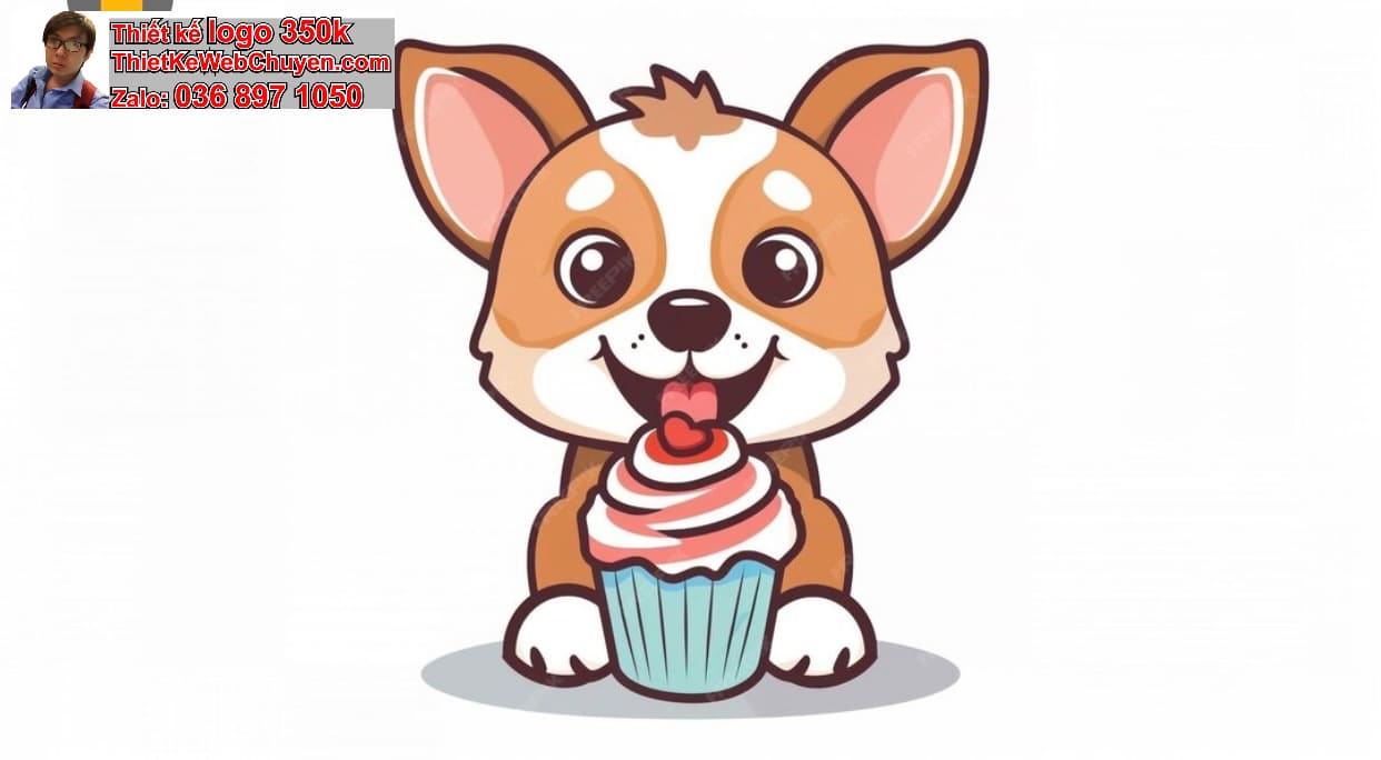 Cún chibi ăn cupcake t