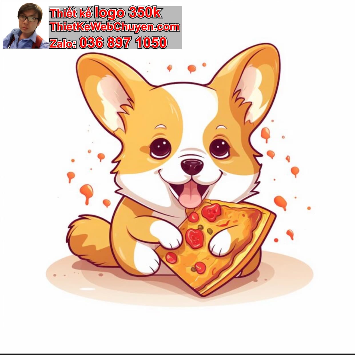 Cún chibi ăn pizza