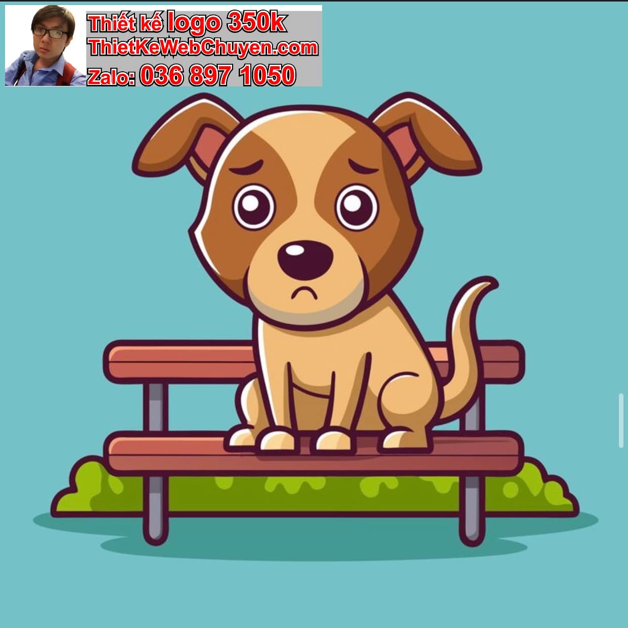 Cún chibi ngồi ghế đá công viên