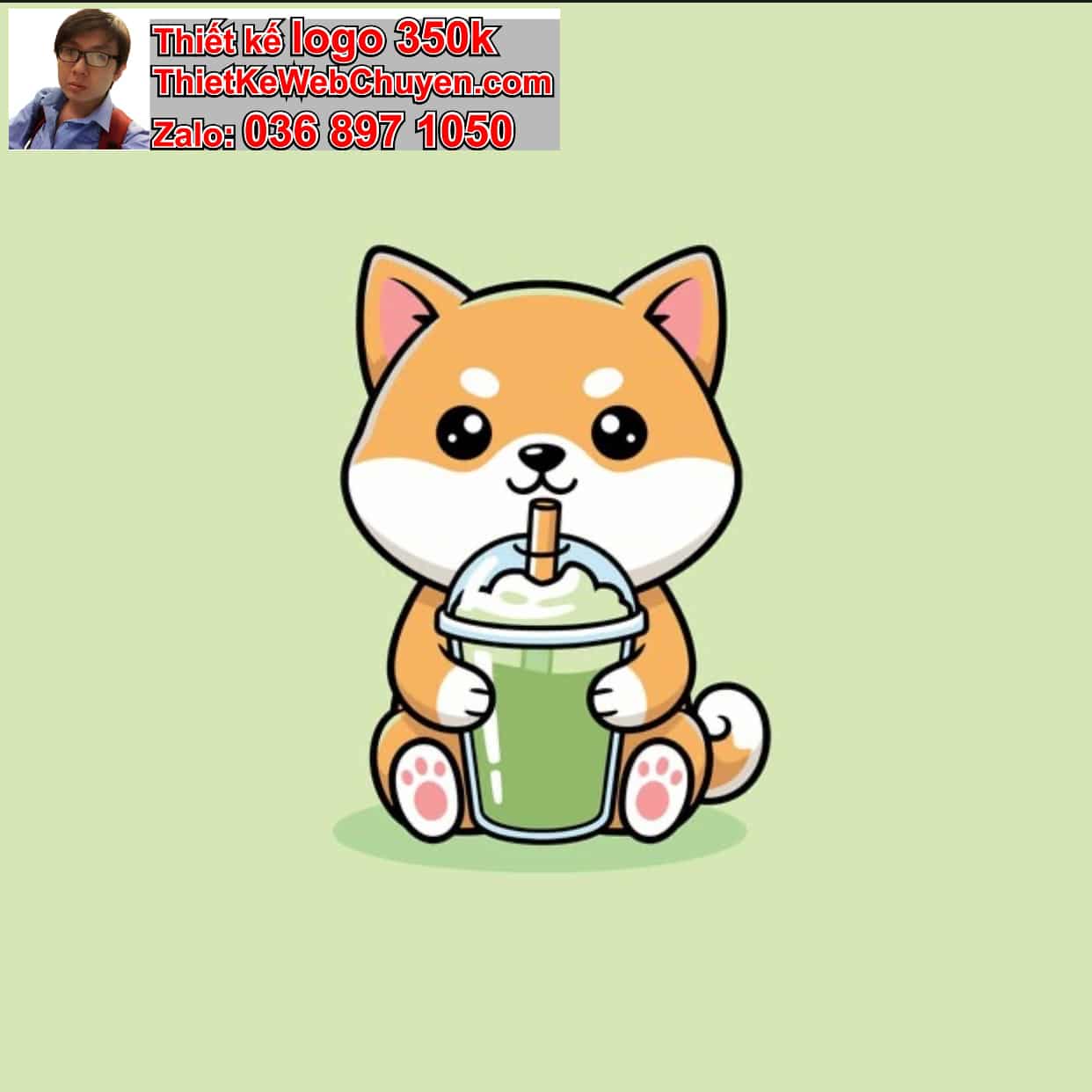 Cún chibi uống soda