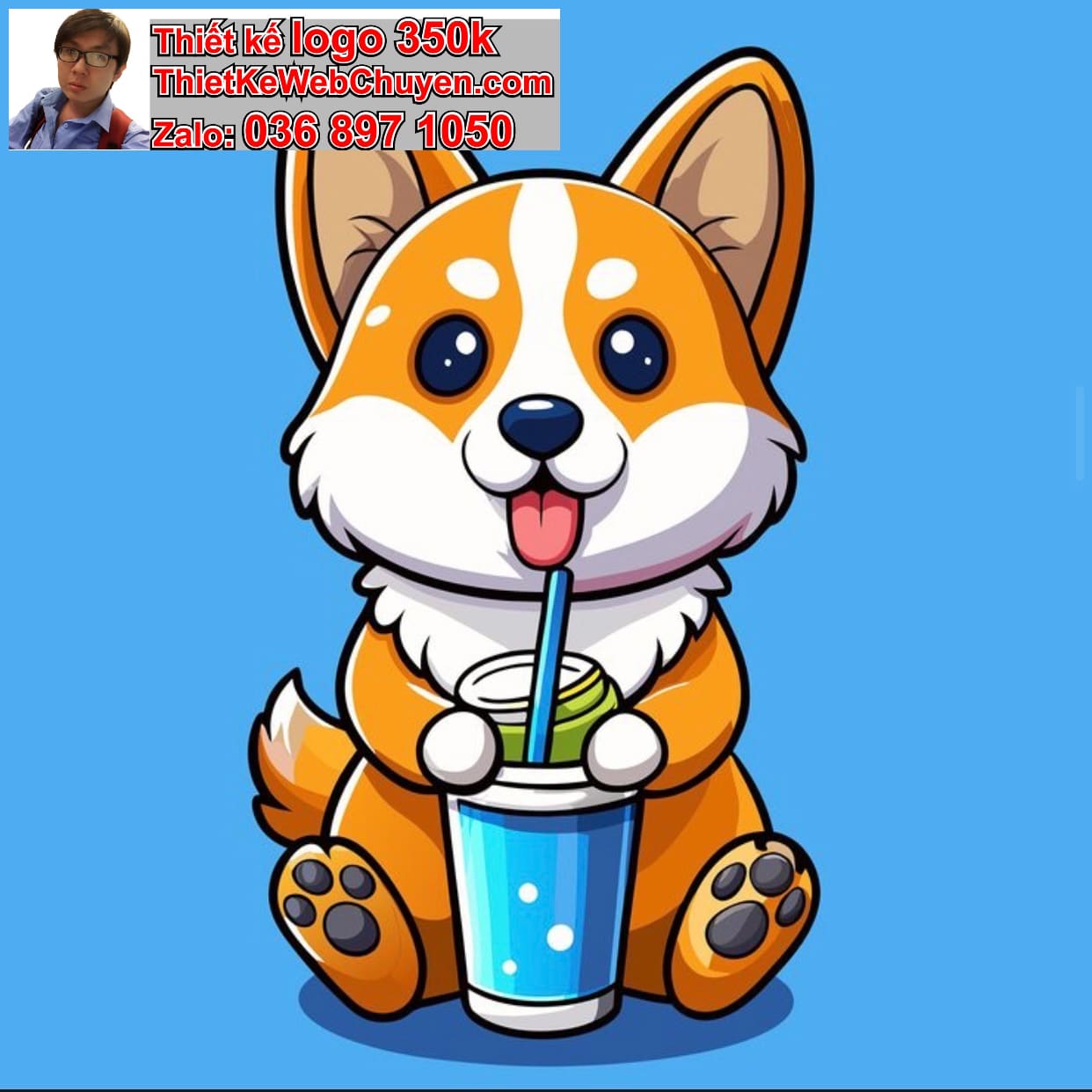 Cún chibi uống soda