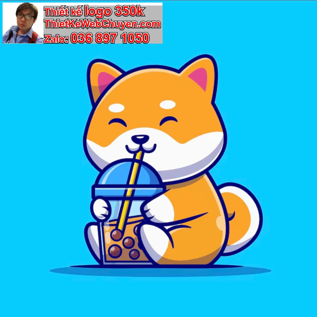 Cún Chibi Uống Trà Sữa