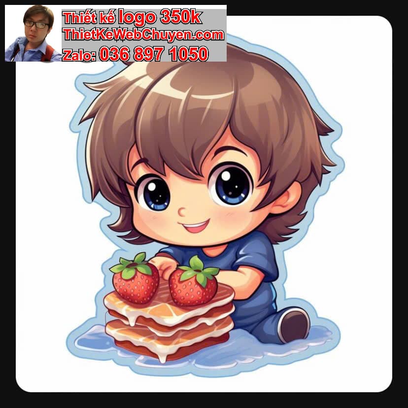 Em bé chibi ăn cupcake