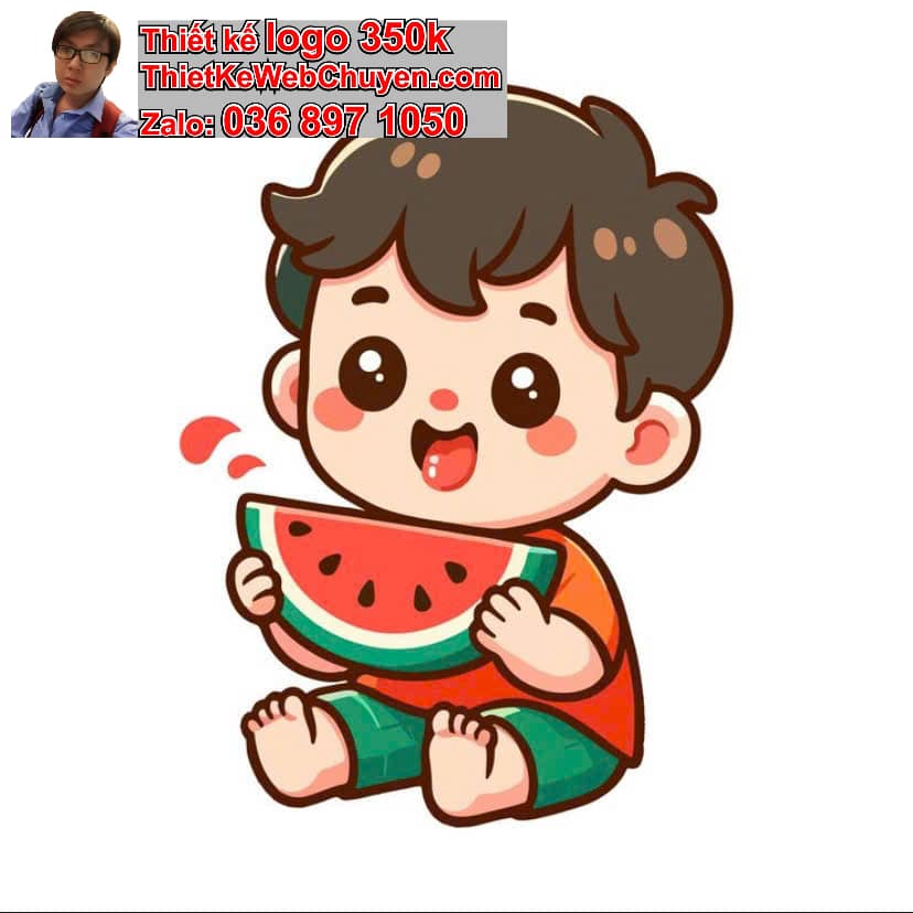 Em bé chibi ăn dưa hấu
