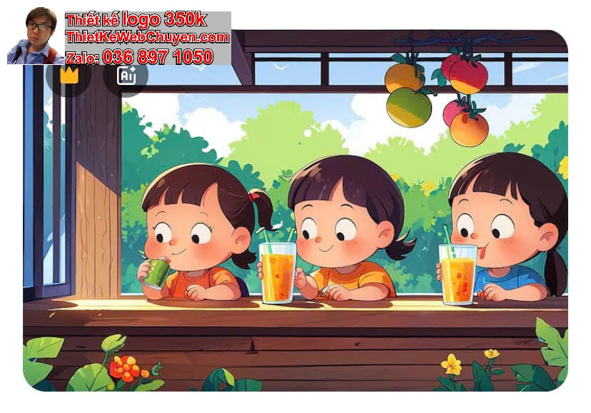 Em bé chibi ăn uống ngoài ban công