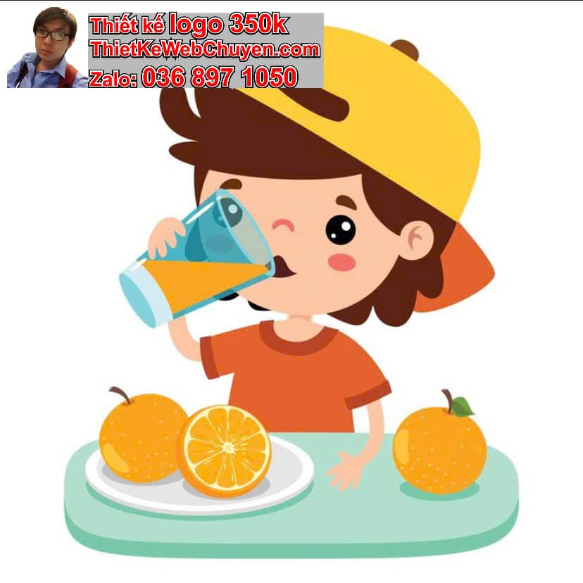 Em bé chibi uống nước cam