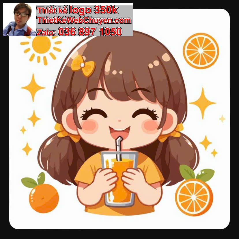 Em bé chibi uống nước cam