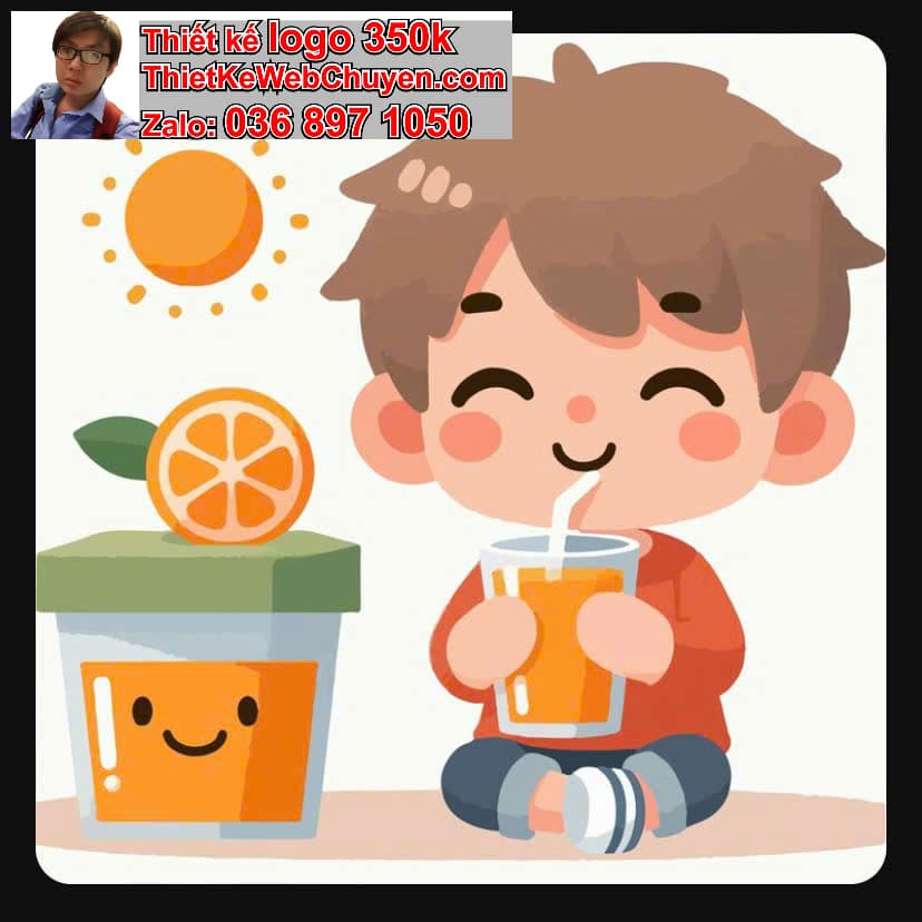 Em bé chibi uống nước cam