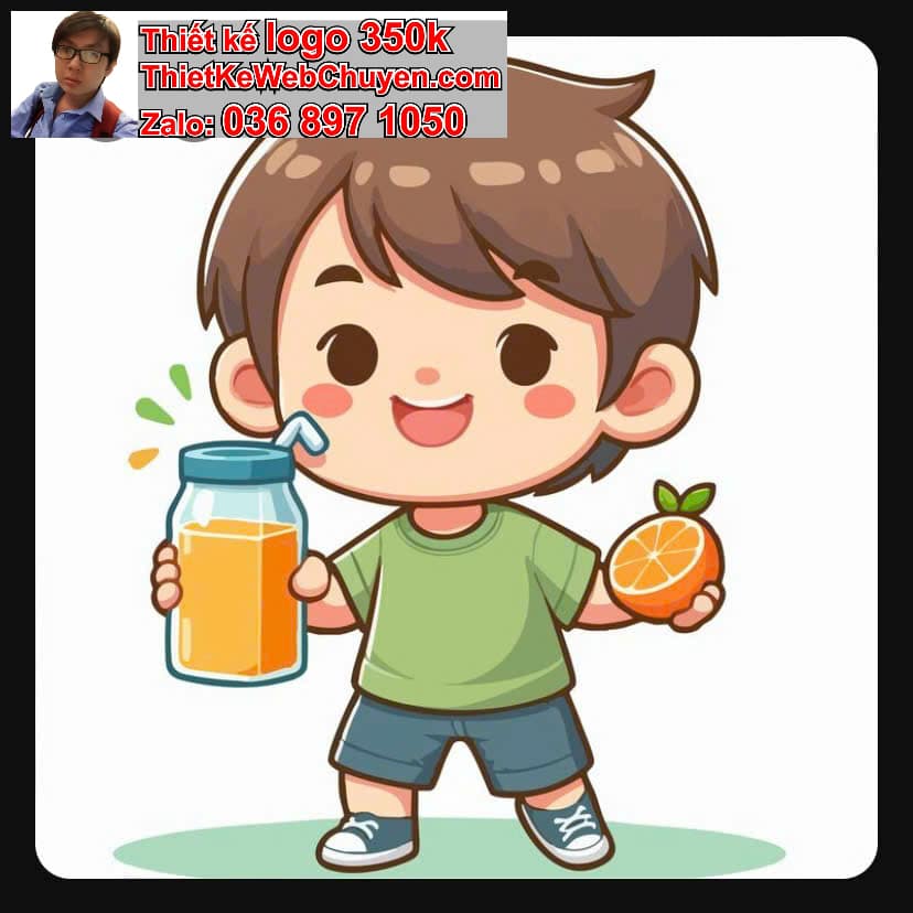 Em bé chibi uống nước ép trái cây 
