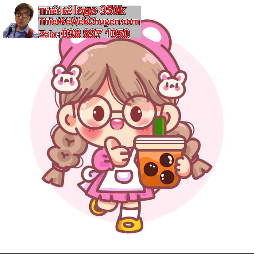 Em bé chibi uống trà sữa