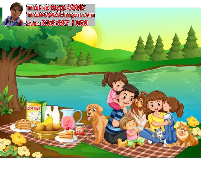 Gia đình chibi ăn uống trong công viên