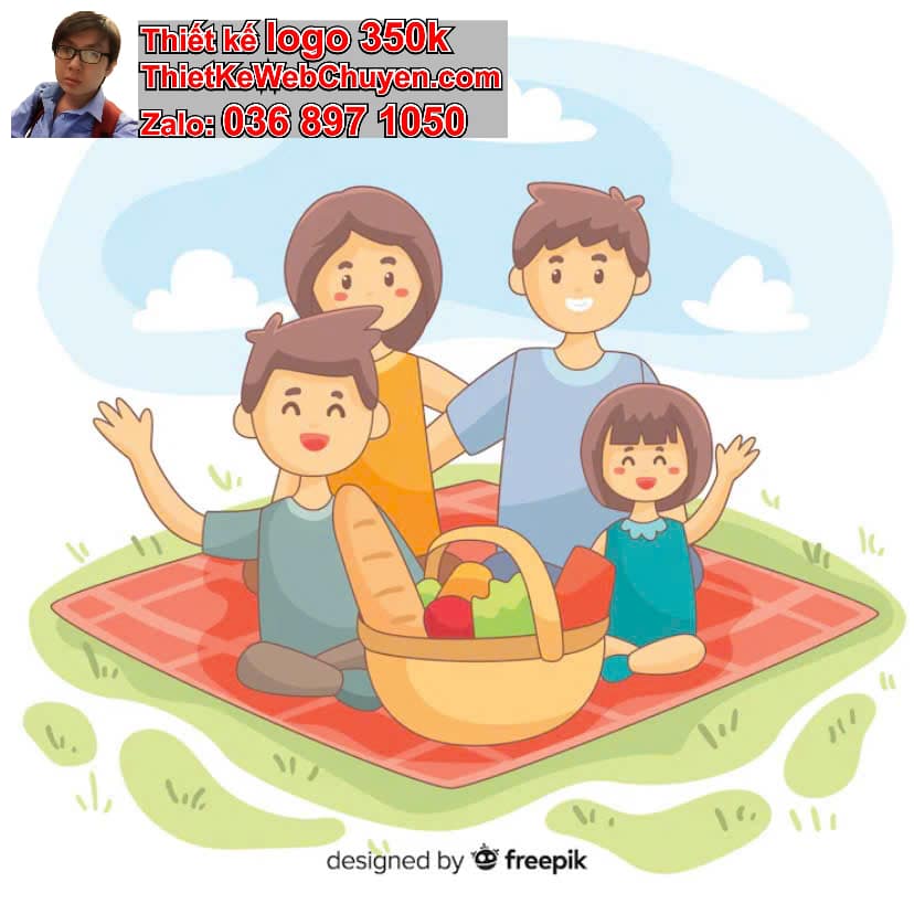 Gia đình chibi ăn uống trong công viên