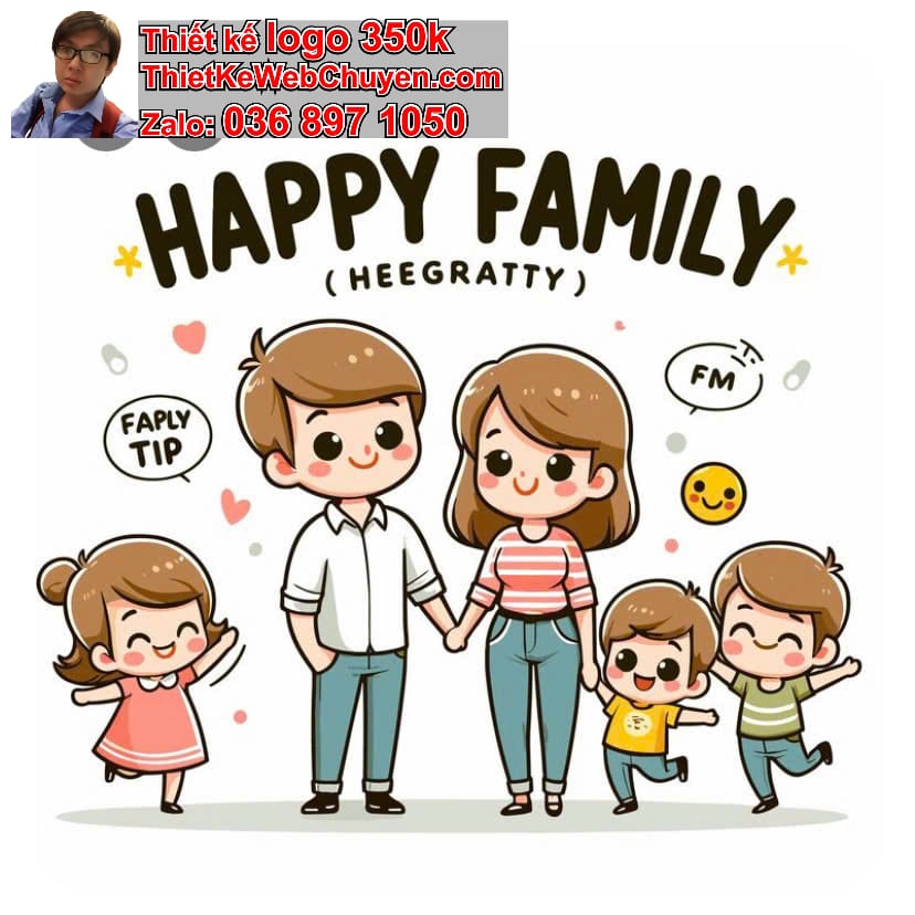 Gia đình chibi biểu cảm vui vẻ