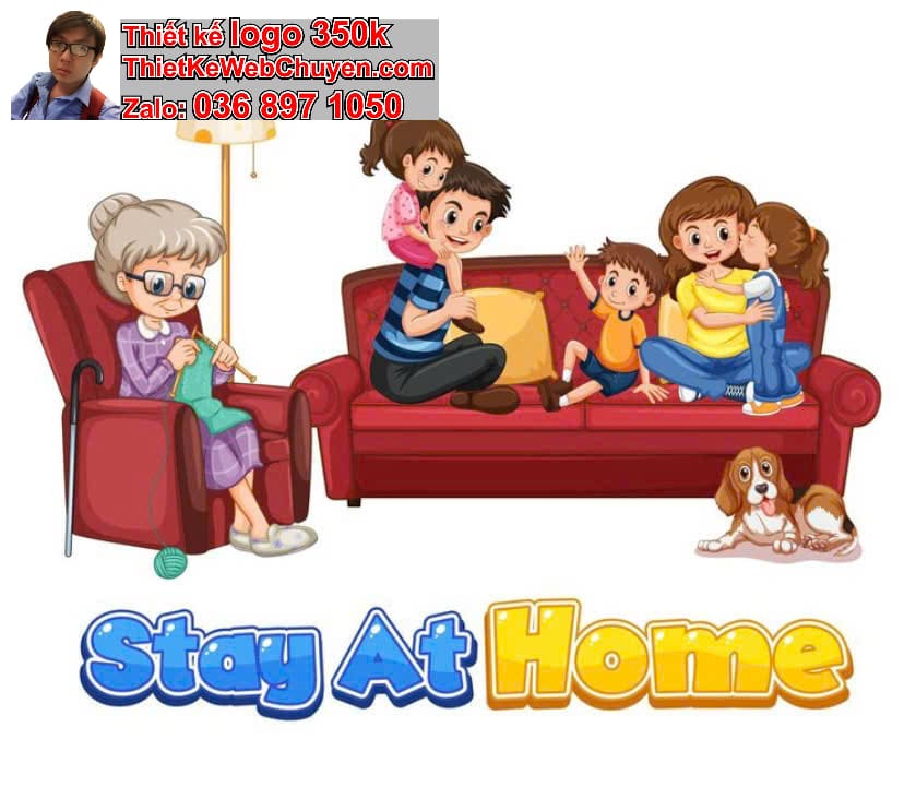 Gia đình chibi ngồi trên ghế sofa
