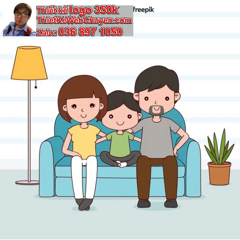Gia đình chibi ngồi trên ghế sofa