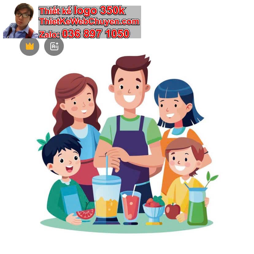Gia đình chibi uống nước ép trái cây