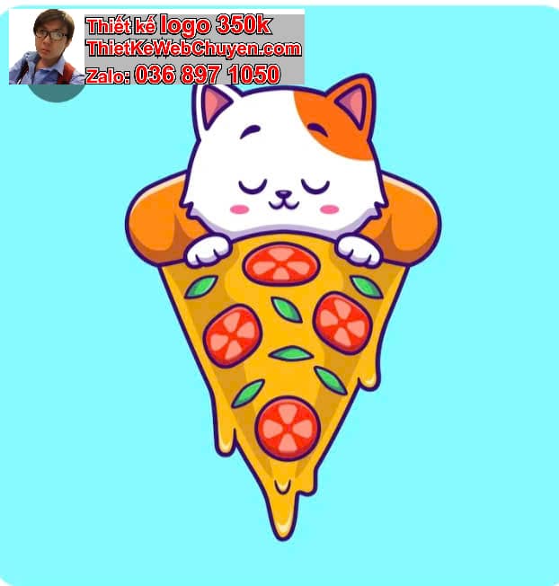 Mèo chibi ăn pizza