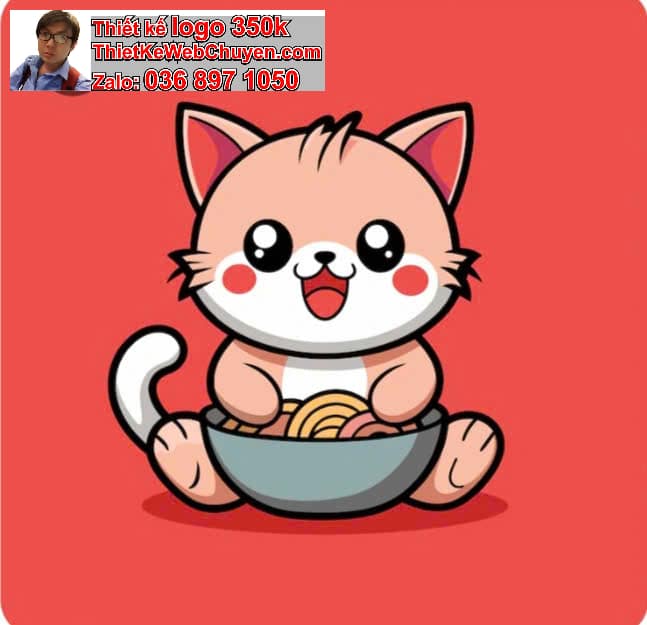 mèo béo chibi ăn ramen