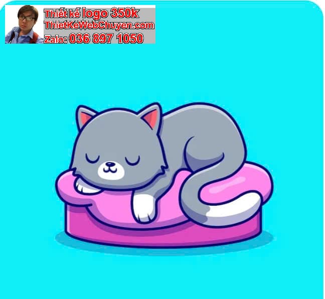 mèo béo chibi ngồi trên giường
