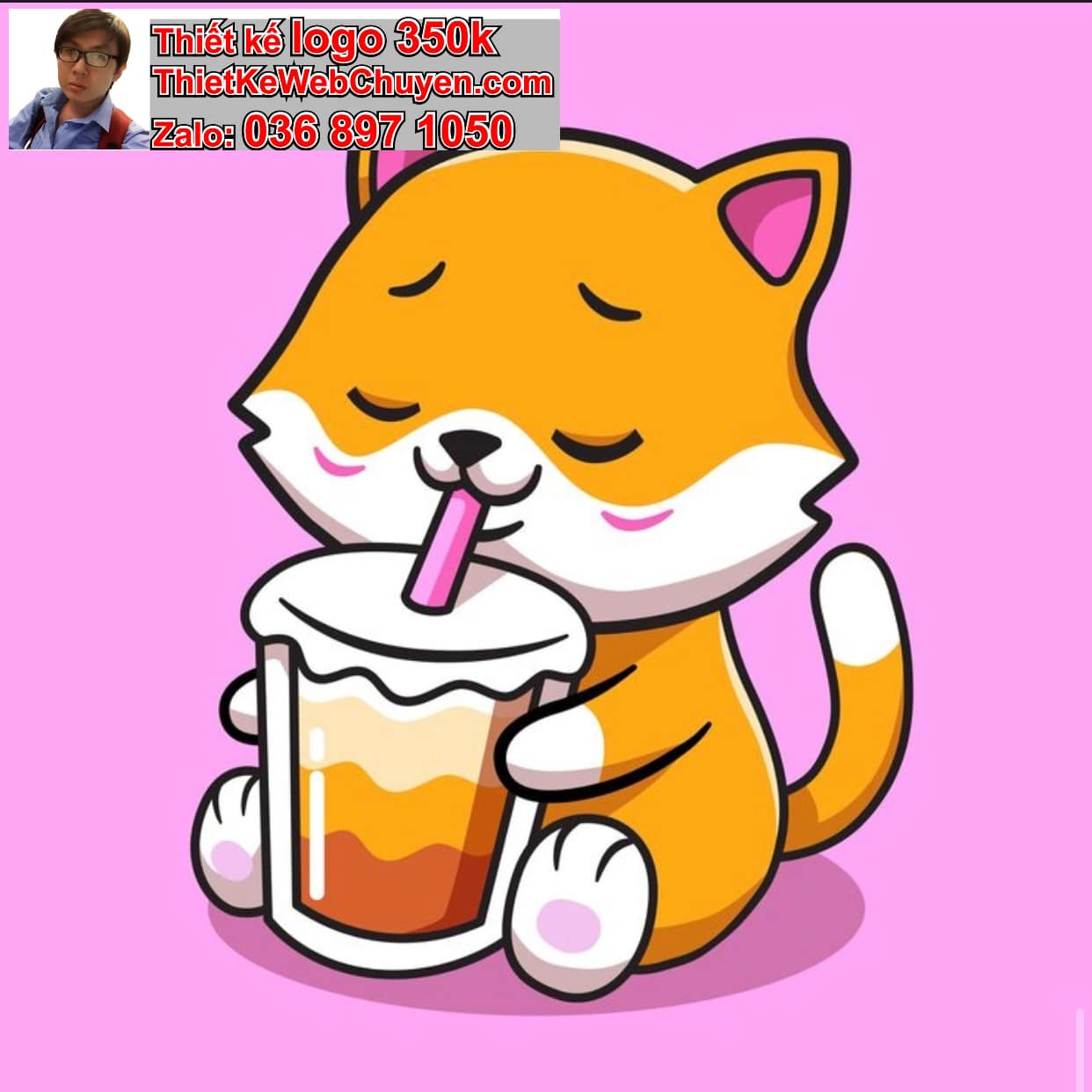 Mèo béo chibi uống trà chanh 