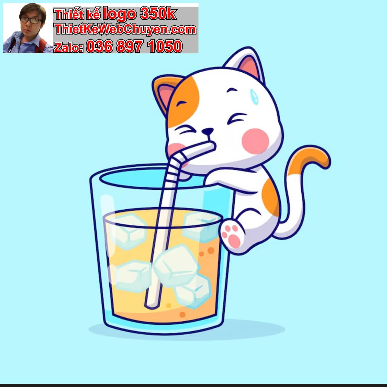 Mèo béo chibi uống trà chanh 