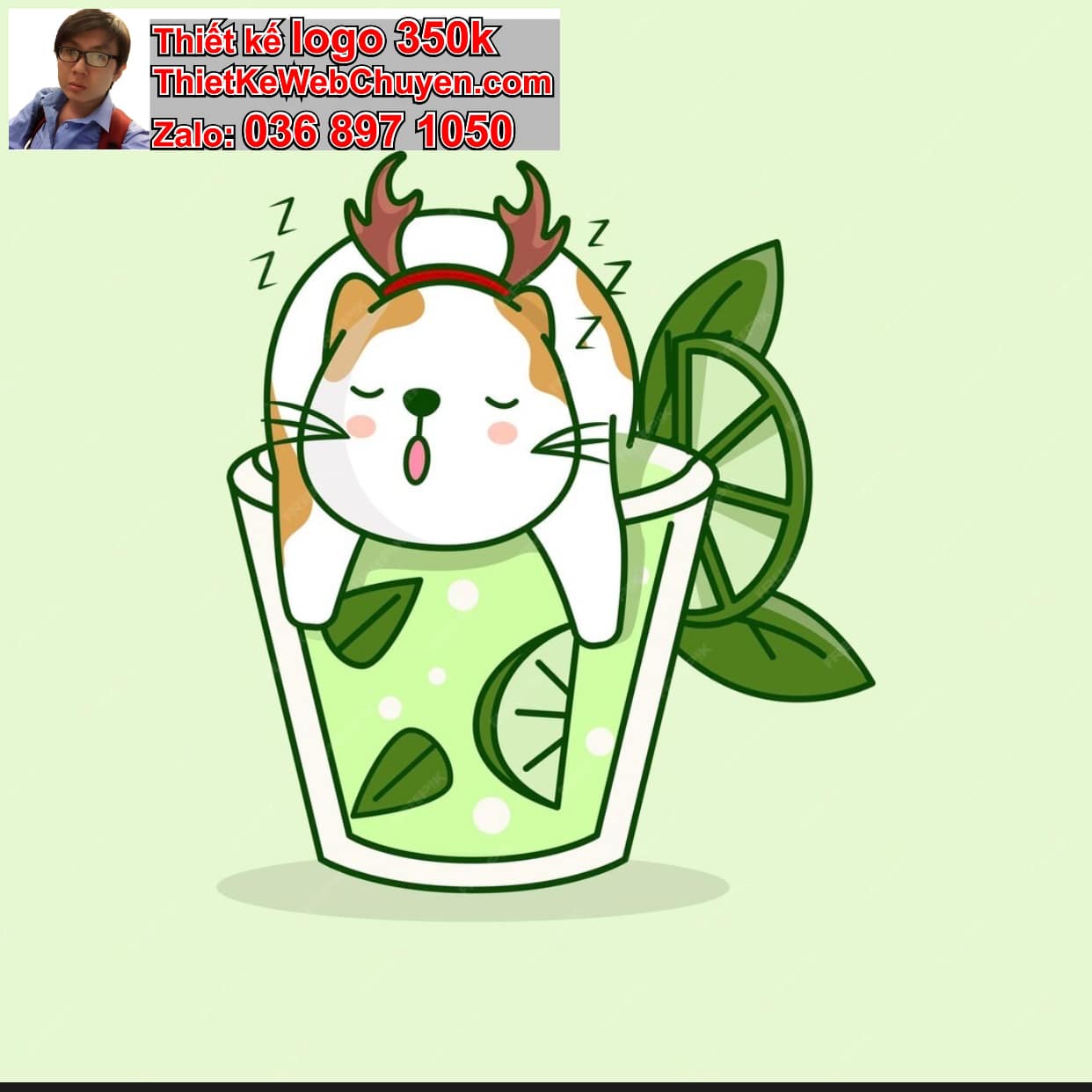 Mèo béo chibi uống trà chanh 