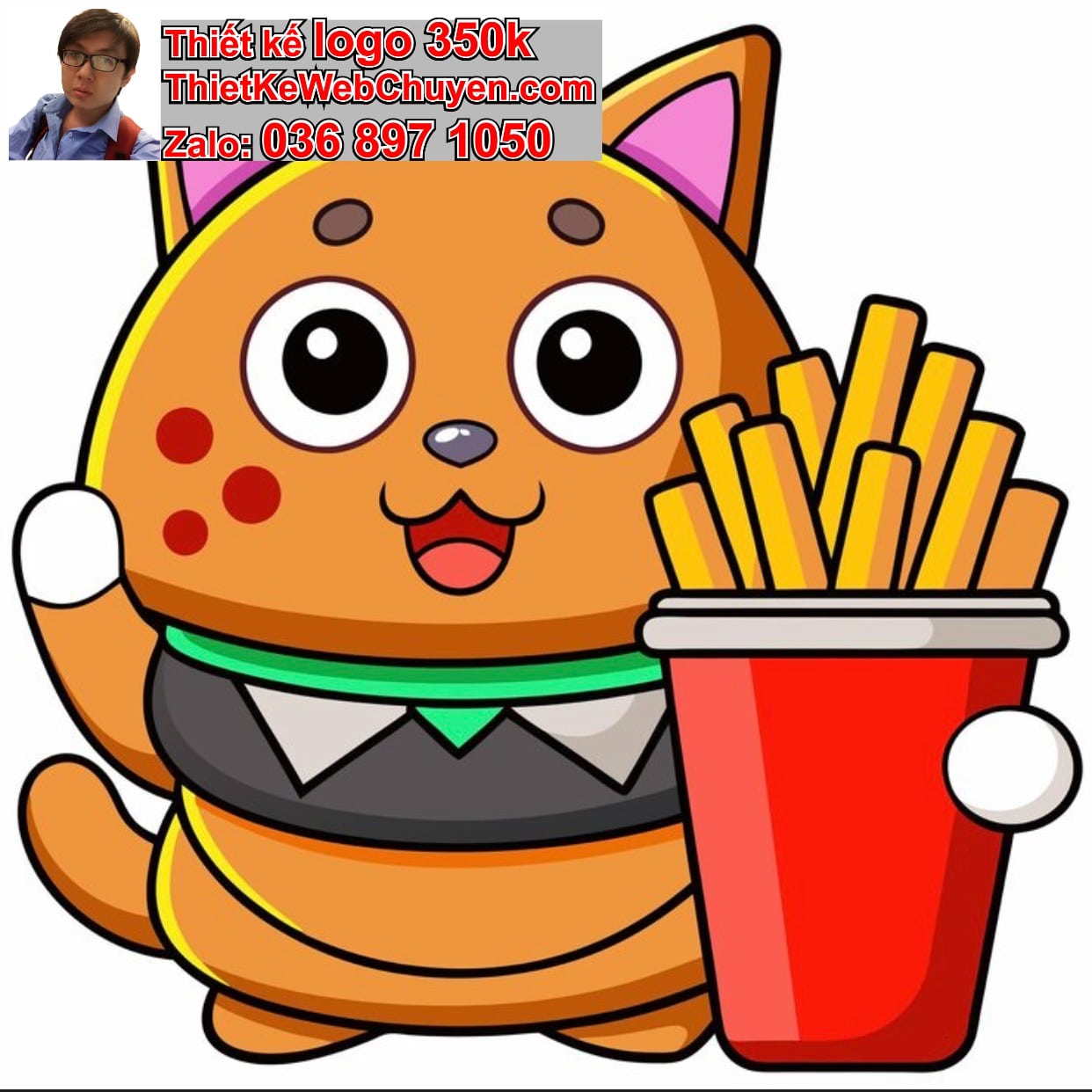 Mèo chibi ăn khoai tây chiên