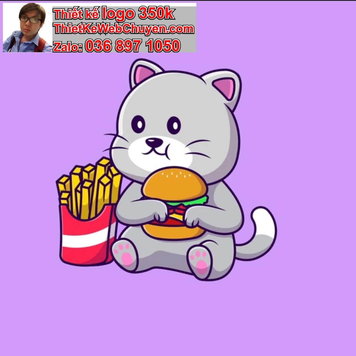 Mèo chibi ăn khoai tây chiên