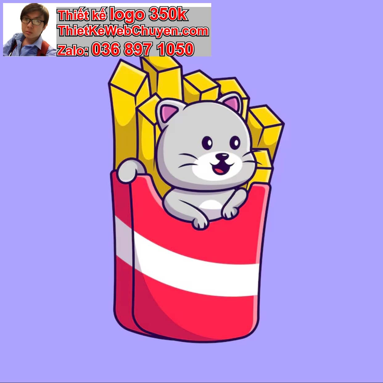 Mèo chibi ăn khoai tây chiên