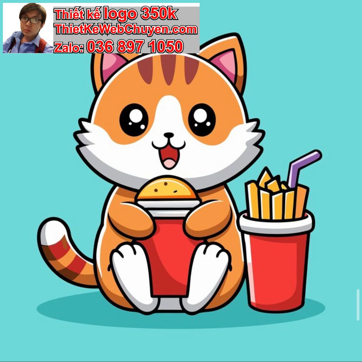 Mèo chibi ăn khoai tây chiên