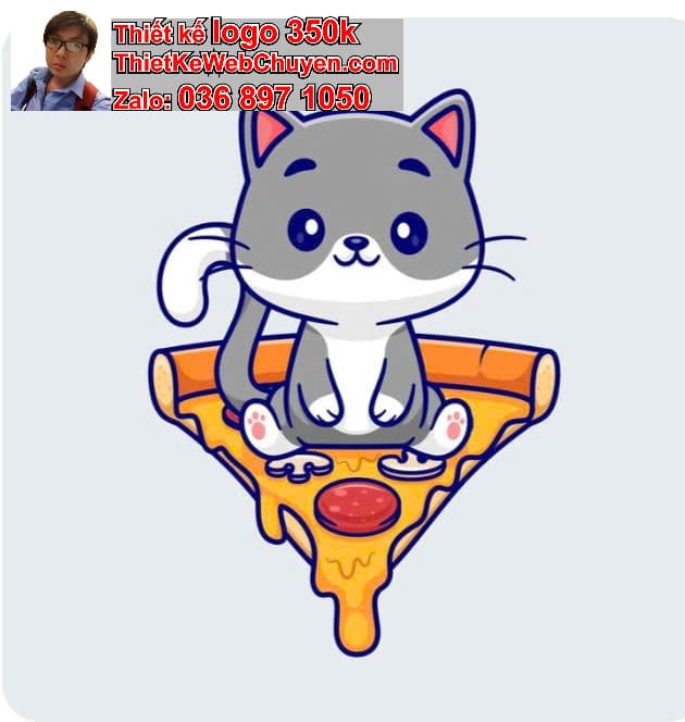 Mèo chibi ăn pizza