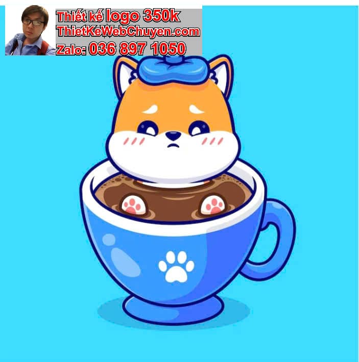 Mèo chibi uống cà phê