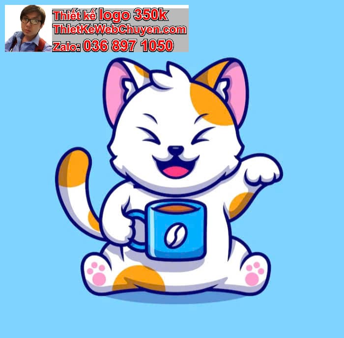 Mèo chibi uống cà phê