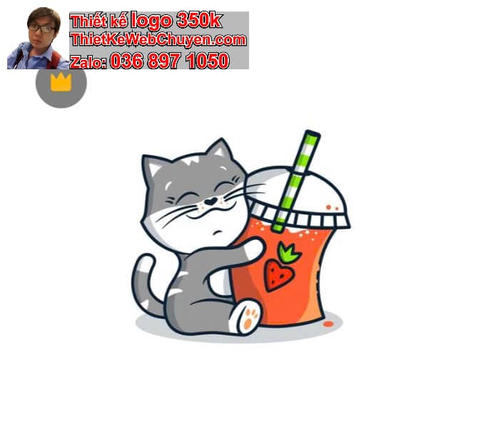 Mèo chibi uống nước ép trái cây
