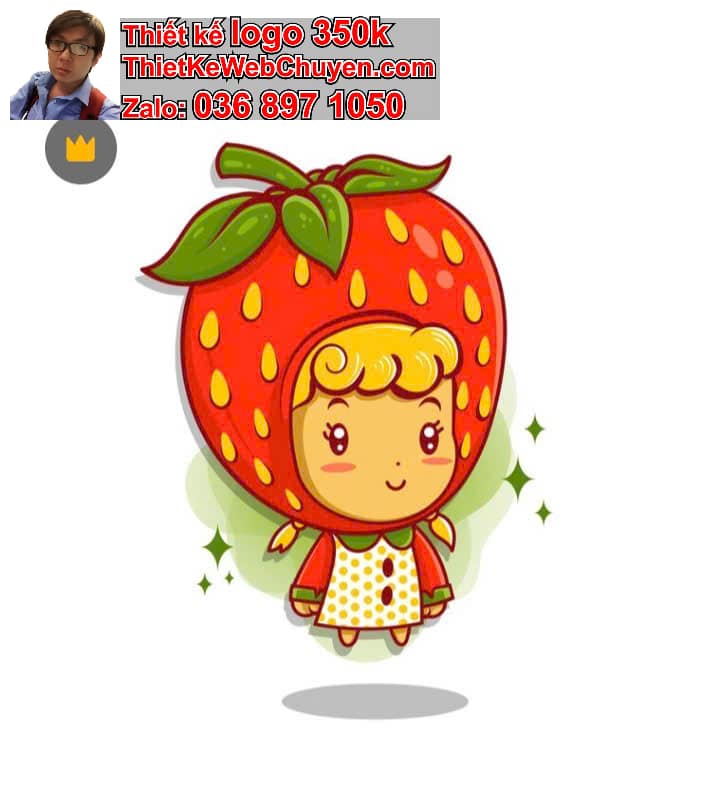 Nhân vật chibi tóc dài ăn dâu tây 