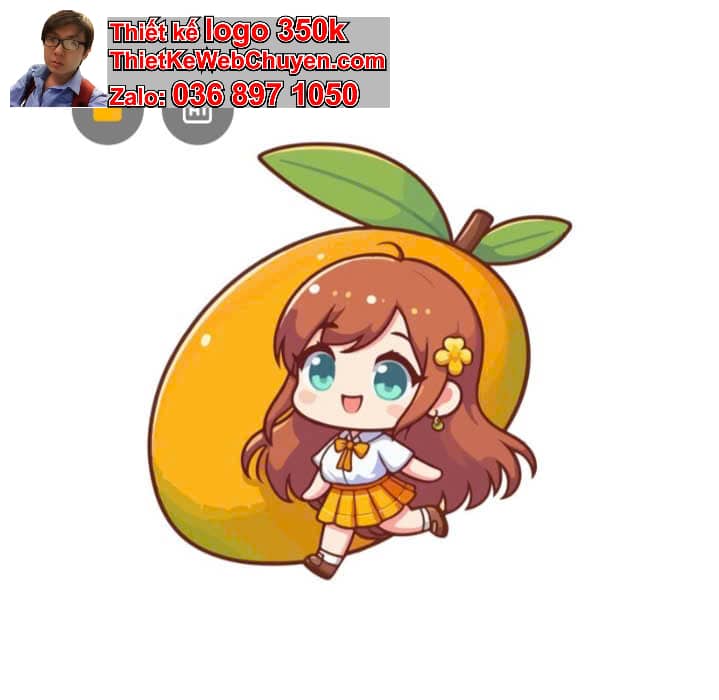 Nhân vật chibi tóc dài ăn xoài